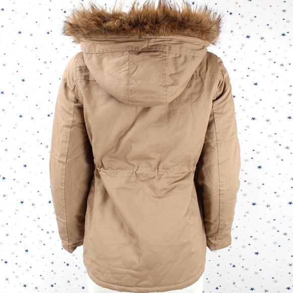 Khaki Faux Fur Hooded Utility Parka Jacket - Picture 5 of 8